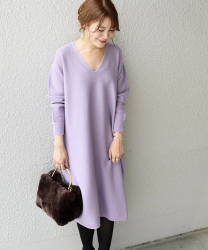【手洗い可能】ホールガーメントVネックワンピース