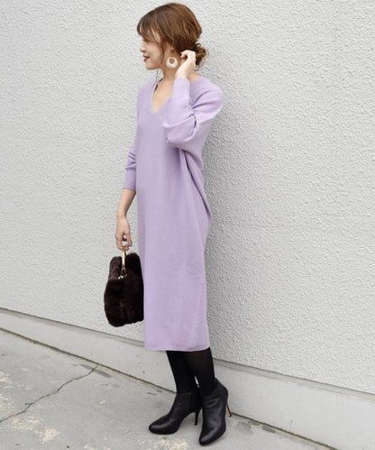 【手洗い可能】ホールガーメントVネックワンピース