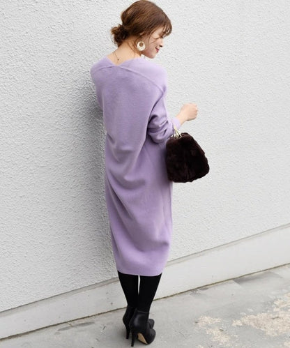 【手洗い可能】ホールガーメントVネックワンピース