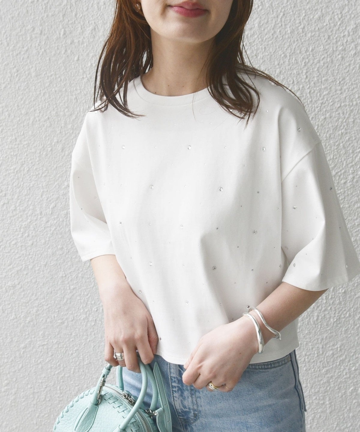 【WEB限定】〈手洗い可能〉ラインストーン ワイド TEE
