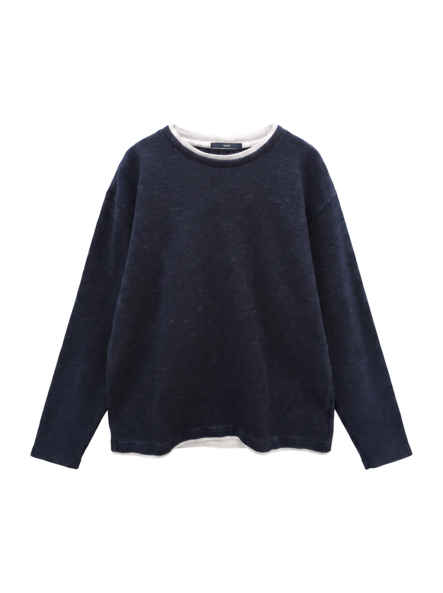 SHIPS: ワッフル フェイクレイヤード クルーネック ロングスリーブ Tシャツ (ロンT)