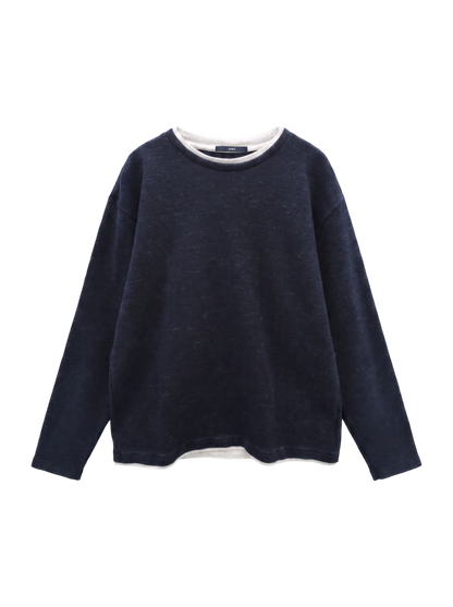 SHIPS: ワッフル フェイクレイヤード クルーネック ロングスリーブ Tシャツ (ロンT)
