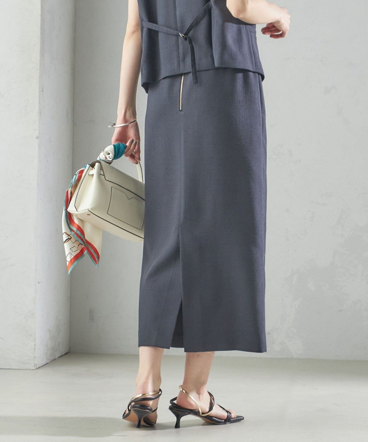 〈手洗い可能〉Asami 麻調合繊 ウエスト リブ タイト スカート