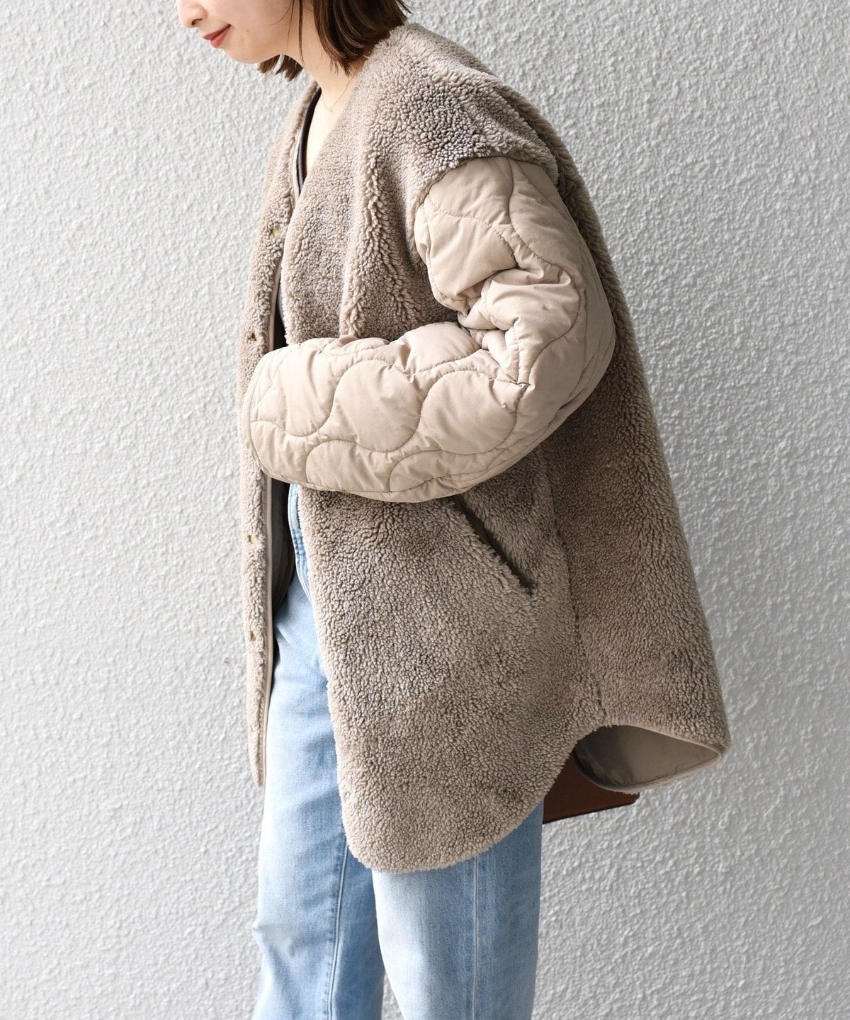 〈手洗い可能〉【SHIPS別注】WILDTHINGS:キルトボアドッキングコート