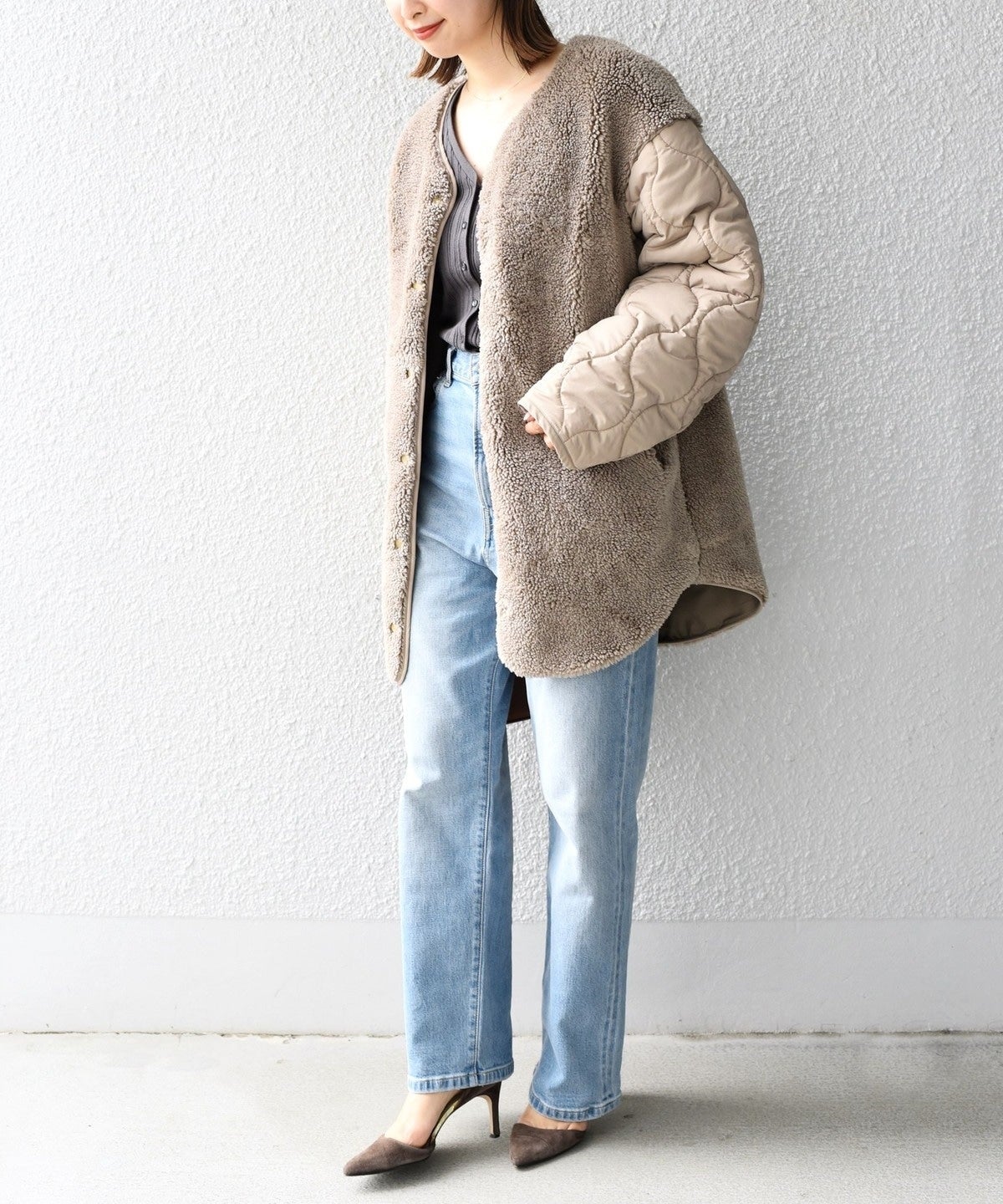 〈手洗い可能〉【SHIPS別注】WILDTHINGS:キルトボアドッキングコート