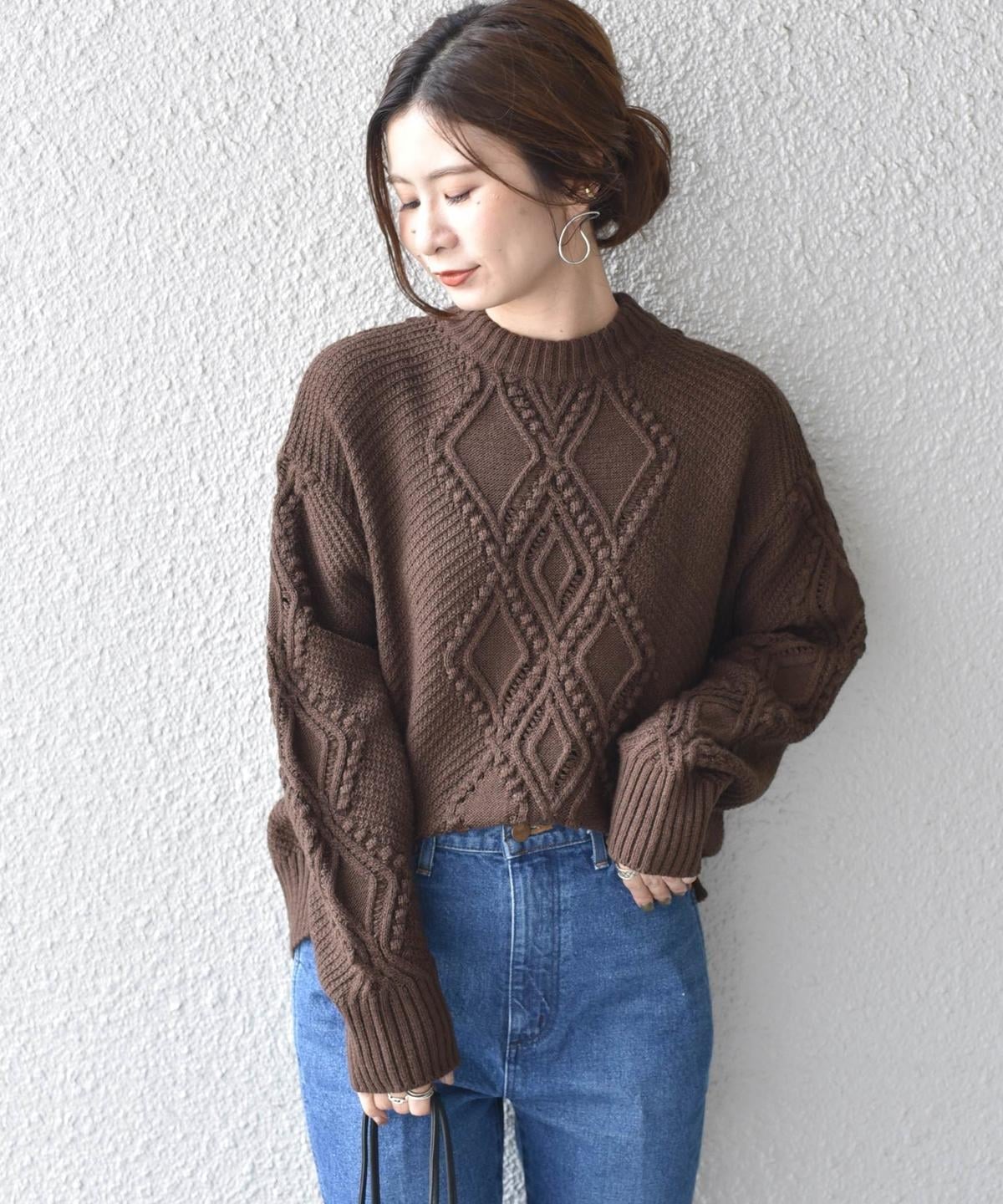 Khaju:ポンポンケーブルニットプルオーバー