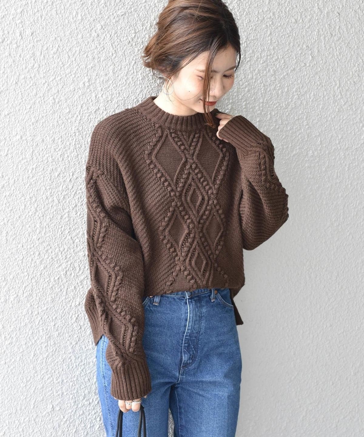 Khaju:ポンポンケーブルニットプルオーバー