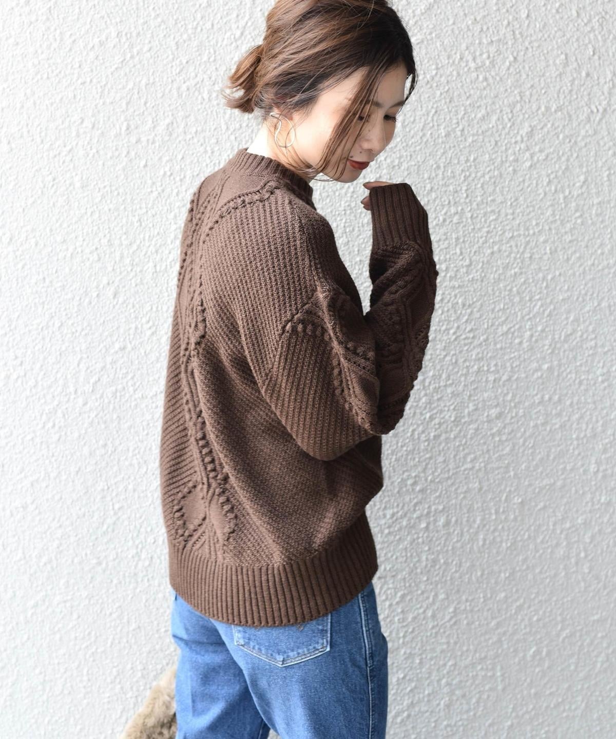 Khaju:ポンポンケーブルニットプルオーバー