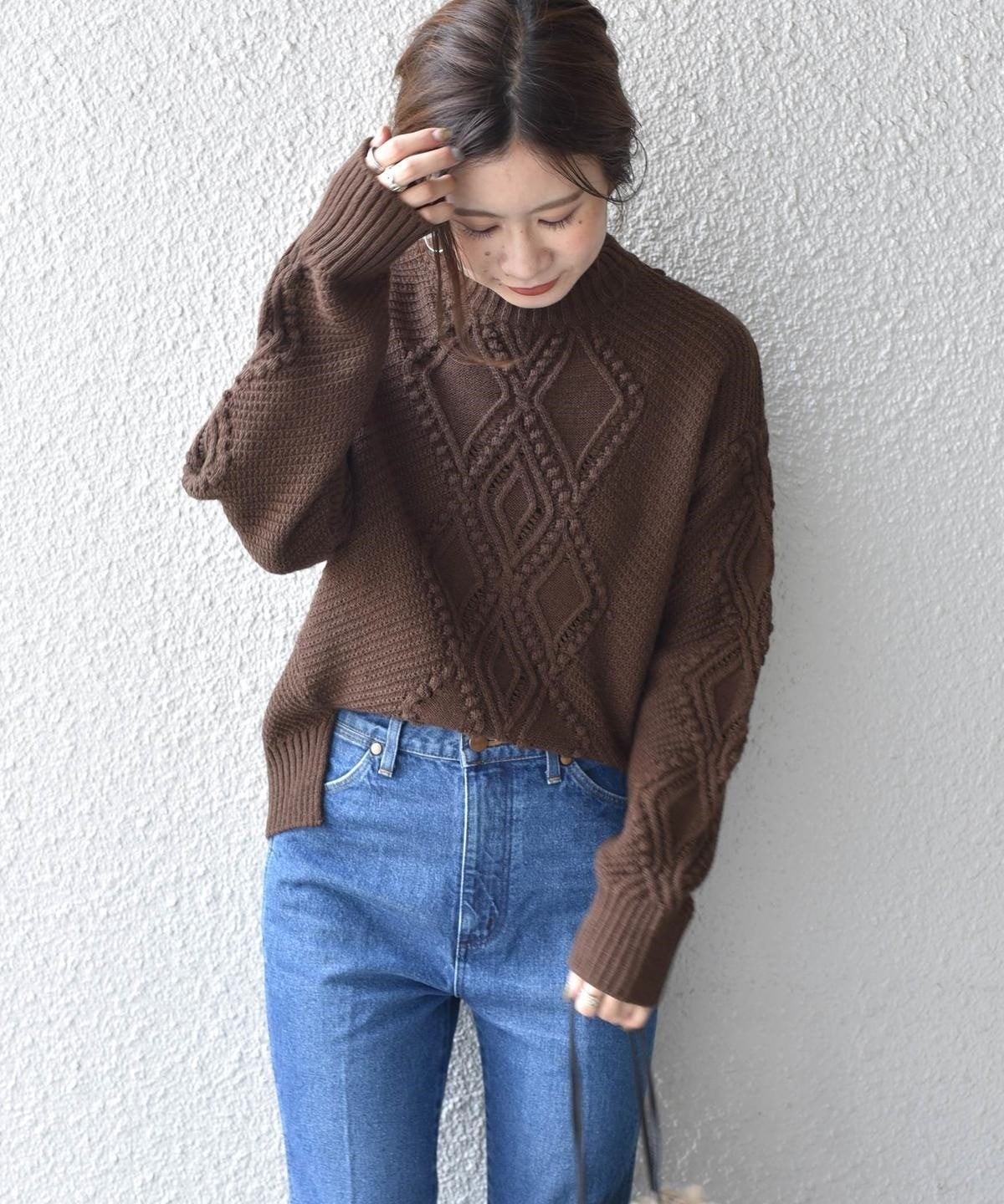 Khaju:ポンポンケーブルニットプルオーバー