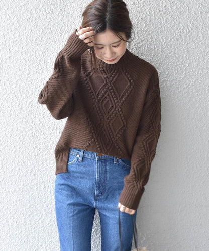 Khaju:ポンポンケーブルニットプルオーバー
