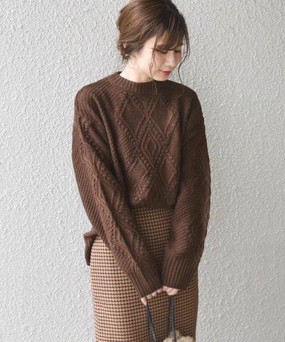Khaju:ポンポンケーブルニットプルオーバー