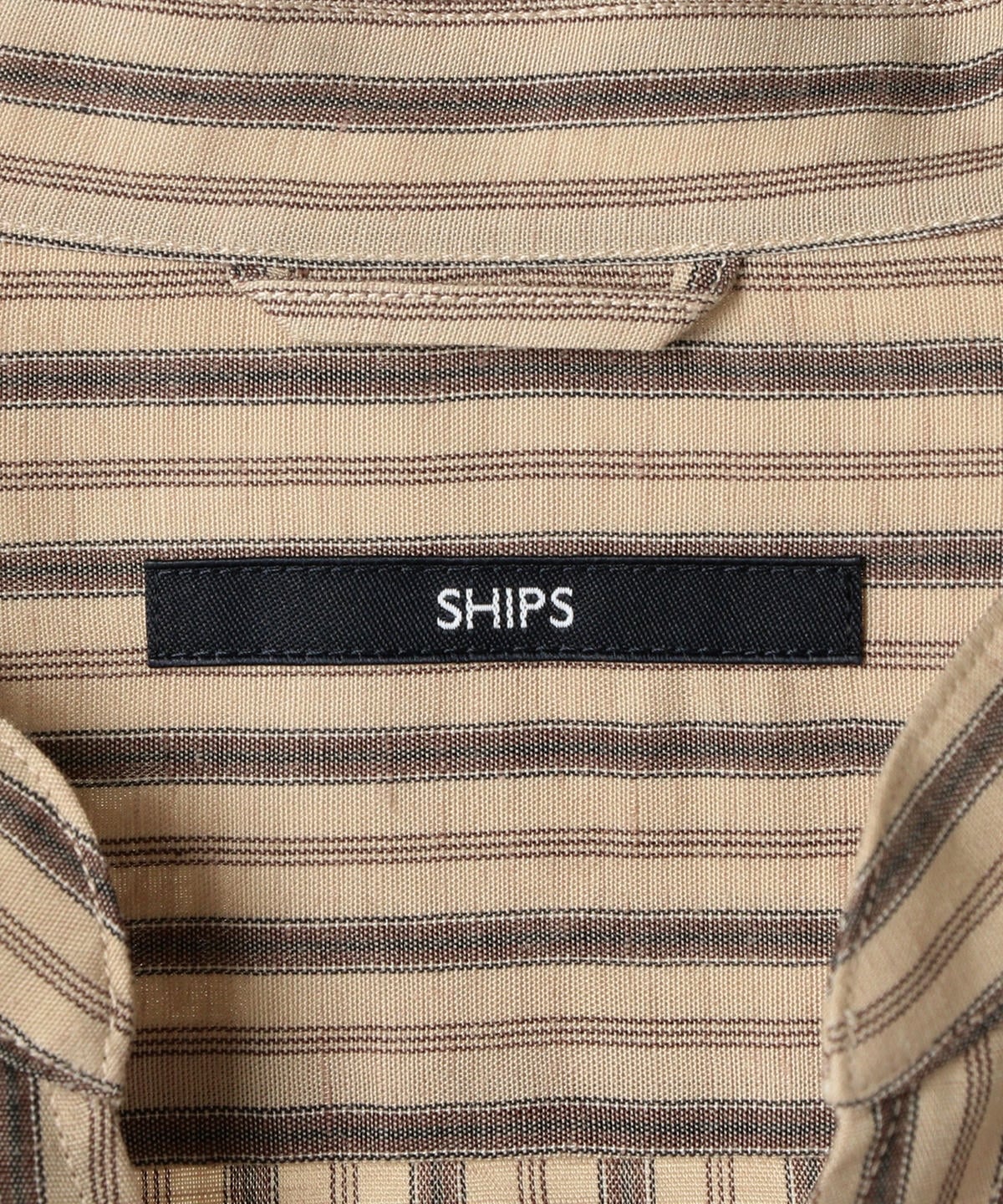 SHIPS: 三者混 ストライプ バンドカラー スキッパー 7スリーブ シャツ