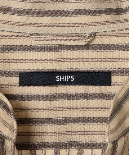 SHIPS: 三者混 ストライプ バンドカラー スキッパー 7スリーブ シャツ