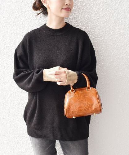 〈手洗い可能〉ヤクフィール袖配色ニットプルオーバー