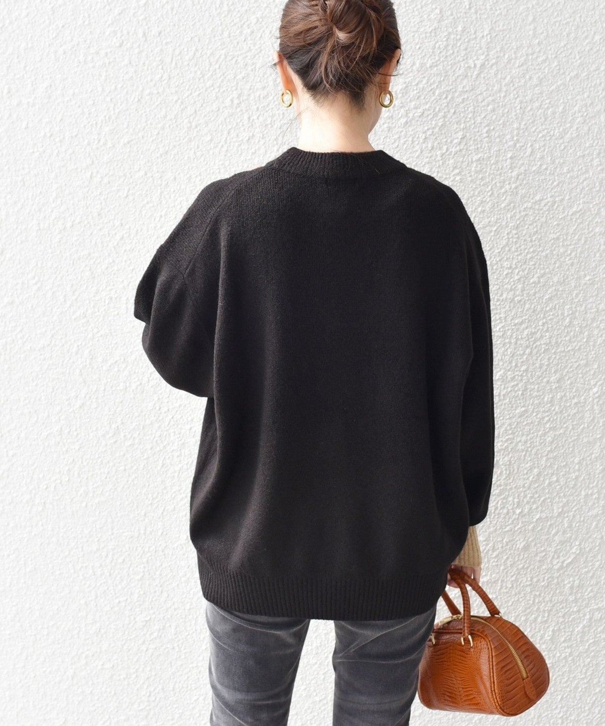 〈手洗い可能〉ヤクフィール袖配色ニットプルオーバー