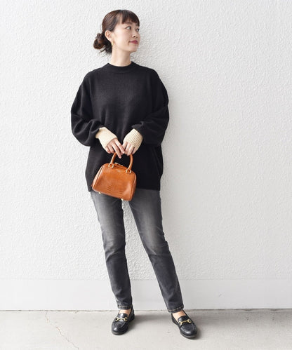 〈手洗い可能〉ヤクフィール袖配色ニットプルオーバー