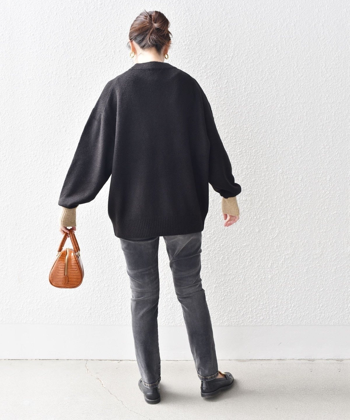 〈手洗い可能〉ヤクフィール袖配色ニットプルオーバー