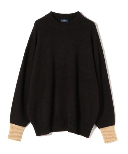 〈手洗い可能〉ヤクフィール袖配色ニットプルオーバー