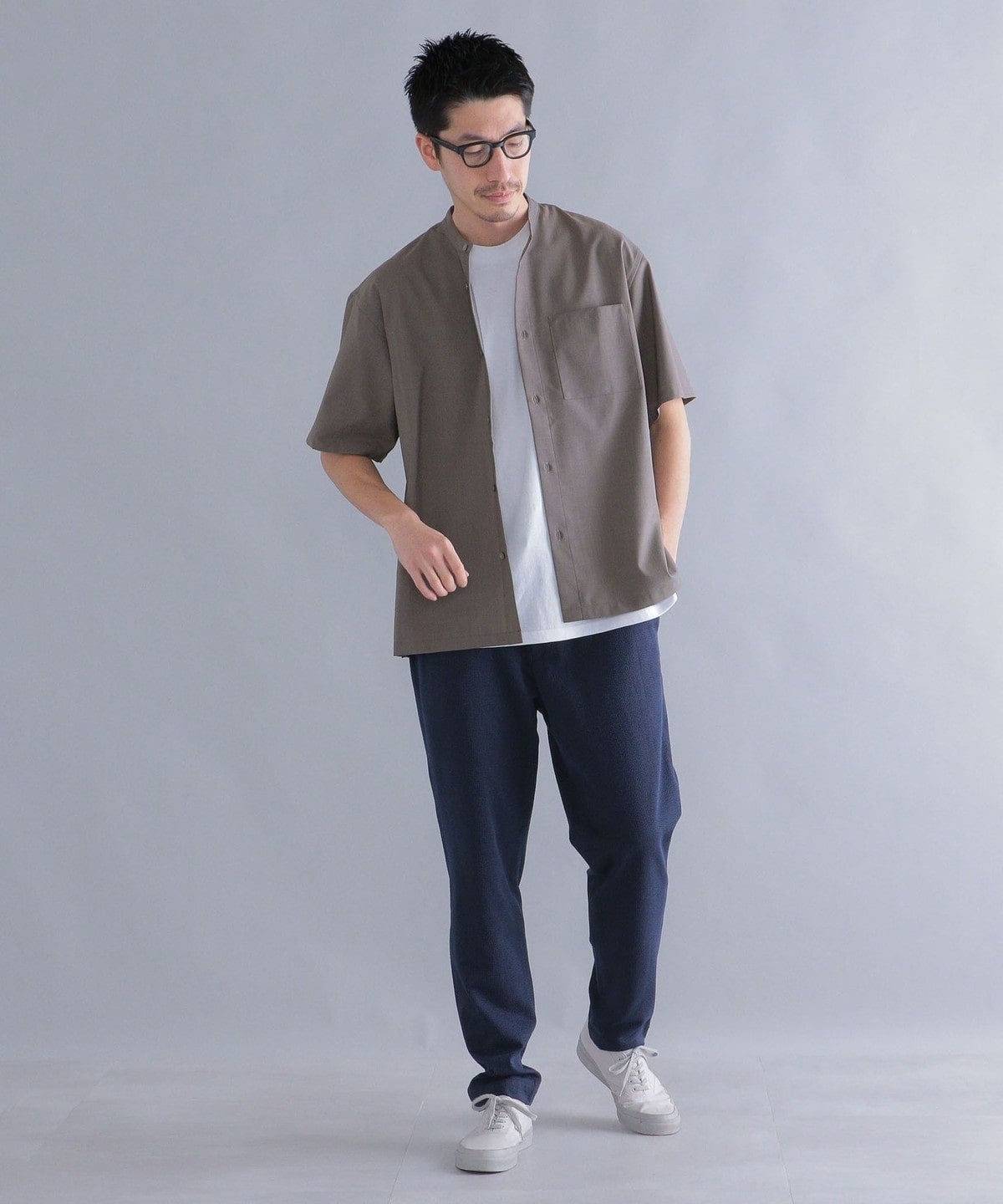 SHIPS:〈ウォッシャブル〉ウール×SOLOTEX(R) リラックスフィット バンドカラーシャツ S/S