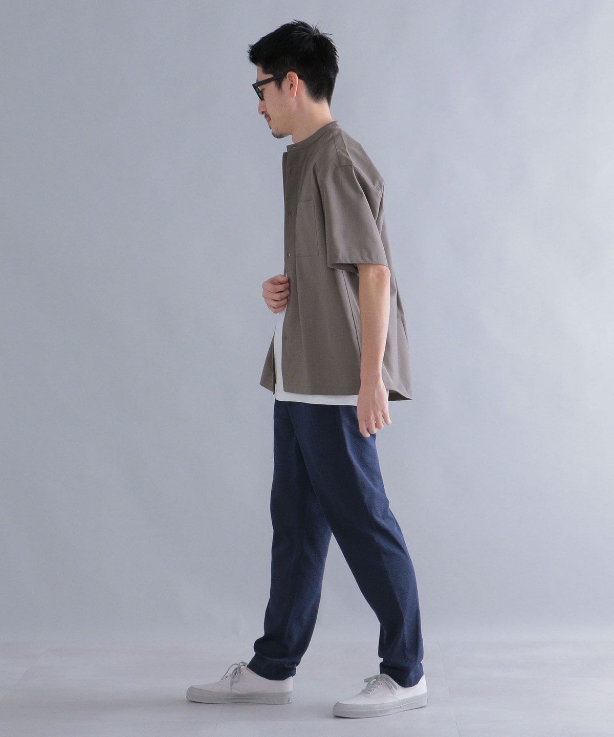 SHIPS:〈ウォッシャブル〉ウール×SOLOTEX(R) リラックスフィット バンドカラーシャツ S/S