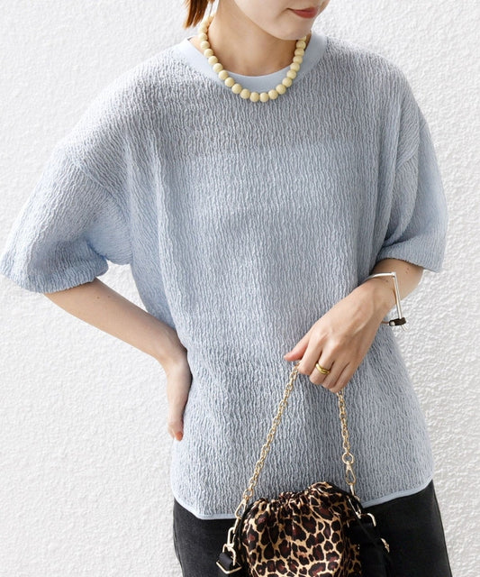 〈手洗い可能〉ランダム ブルーゼ ショート スリーブ プルオーバー