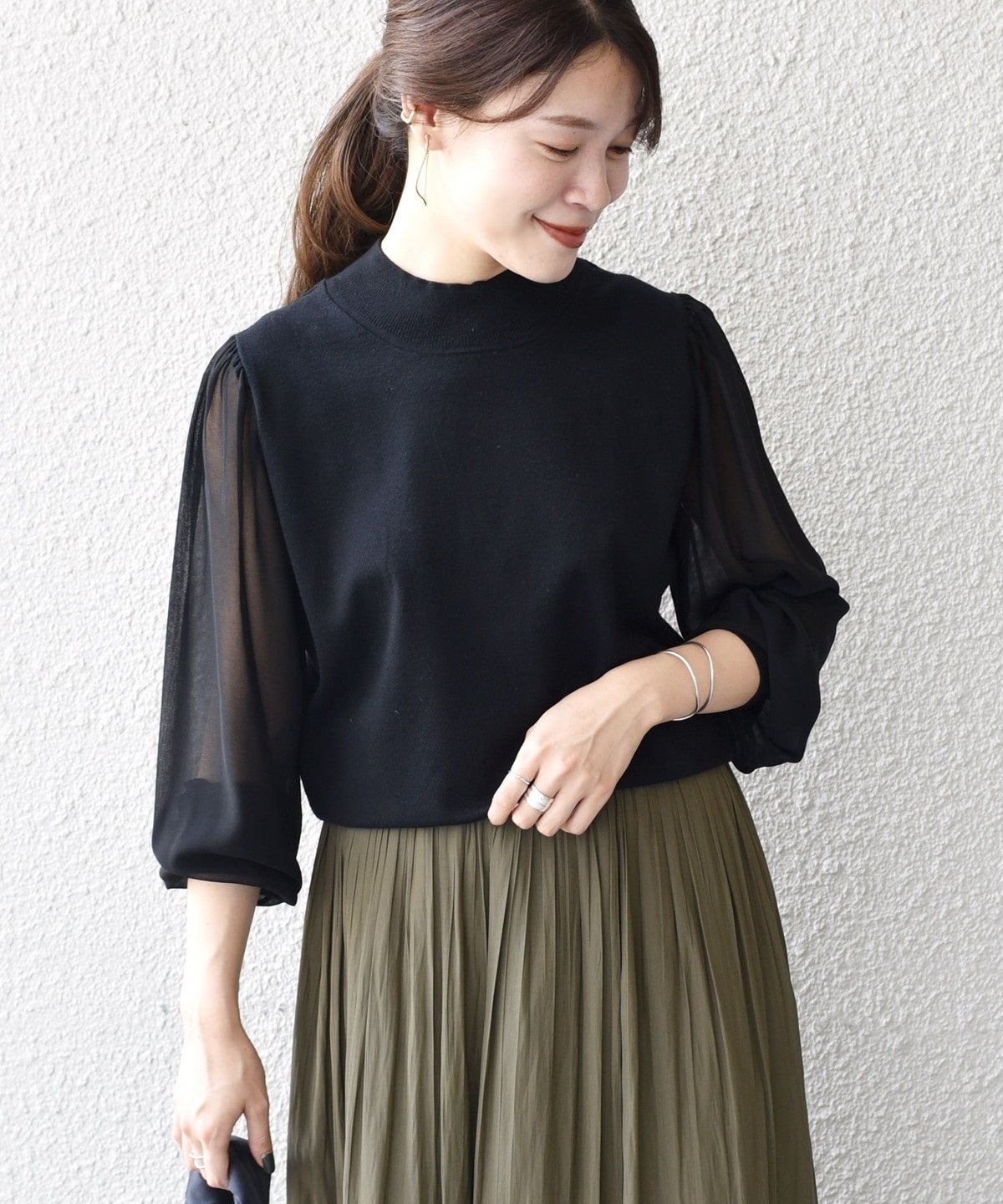 【WEB限定】〈手洗い可能〉シフォンスリーブニット