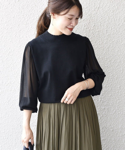 【WEB限定】〈手洗い可能〉シフォンスリーブニット