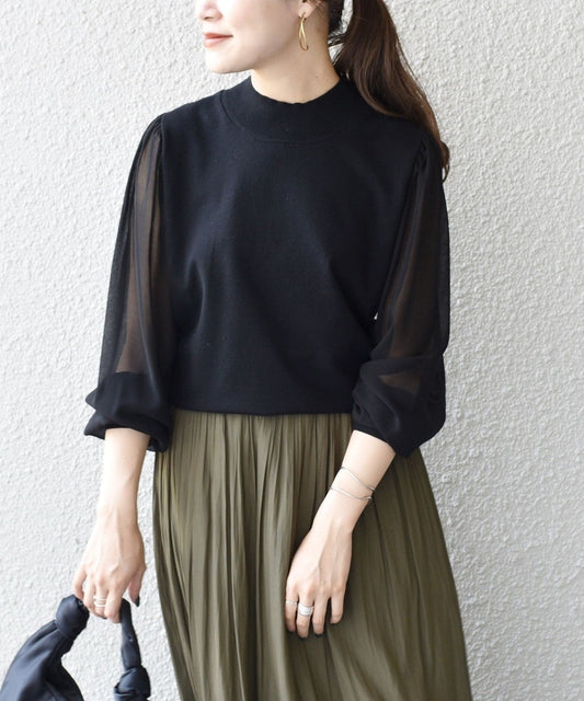 【WEB限定】〈手洗い可能〉シフォンスリーブニット