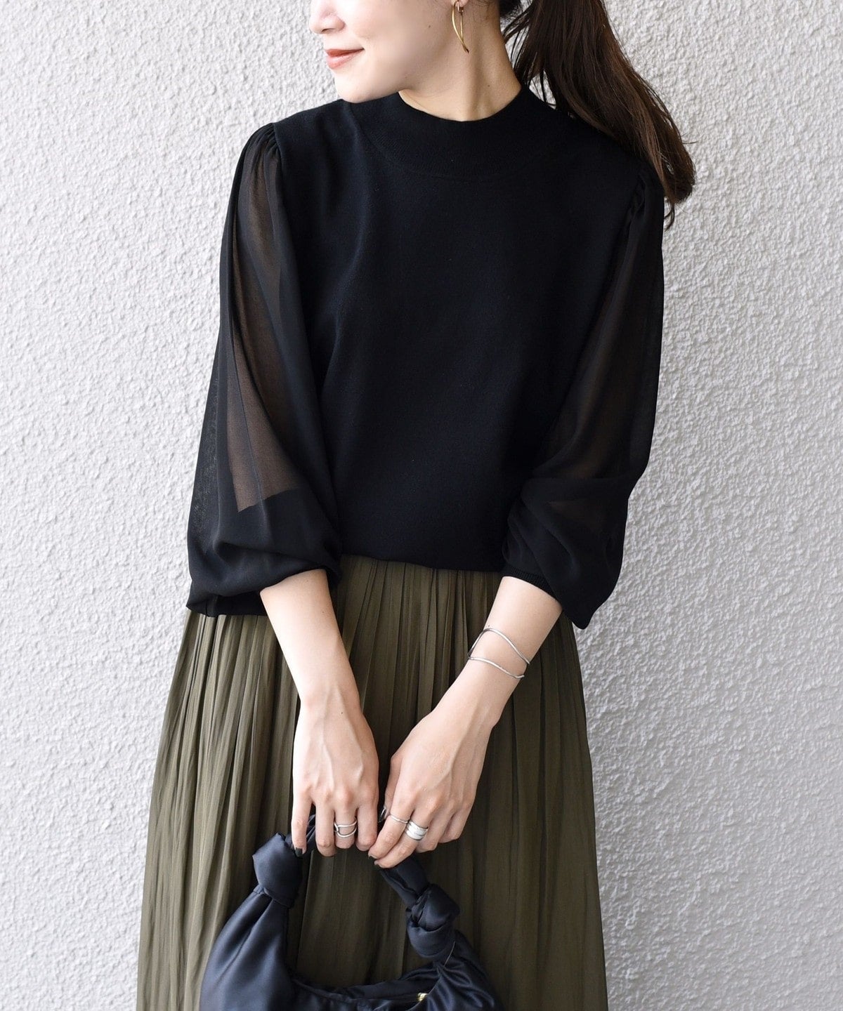【WEB限定】〈手洗い可能〉シフォンスリーブニット
