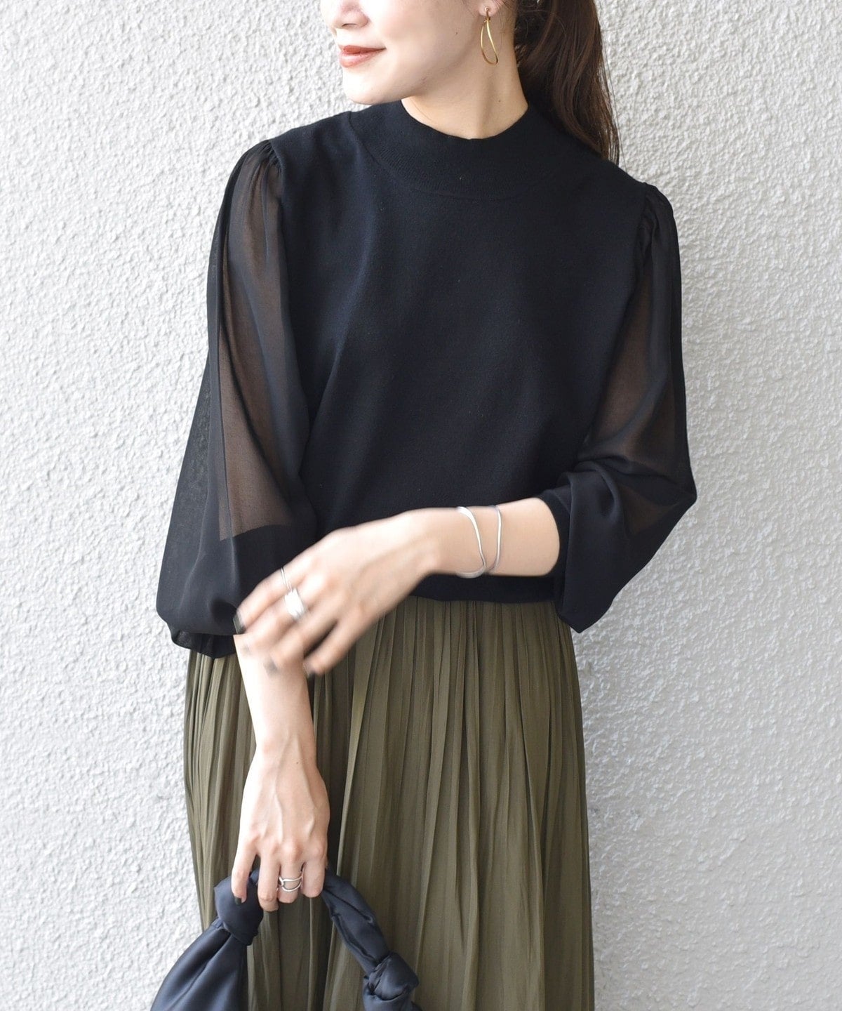 【WEB限定】〈手洗い可能〉シフォンスリーブニット
