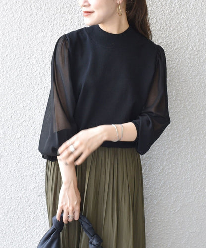 【WEB限定】〈手洗い可能〉シフォンスリーブニット