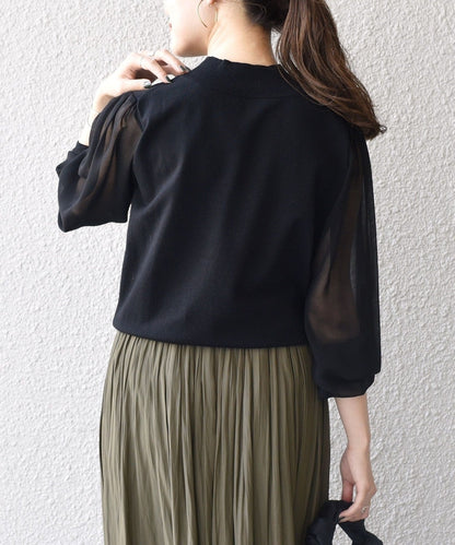 【WEB限定】〈手洗い可能〉シフォンスリーブニット