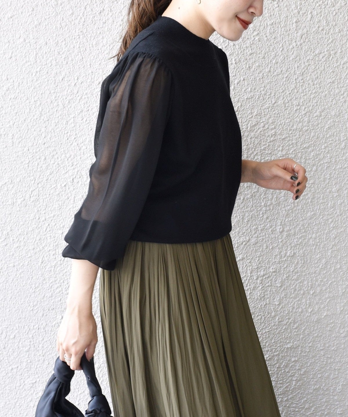 【WEB限定】〈手洗い可能〉シフォンスリーブニット