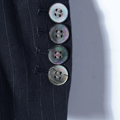 SHIPS Primary Navy Label:麻混 ストライプ ストレッチ ダブル ジャケット