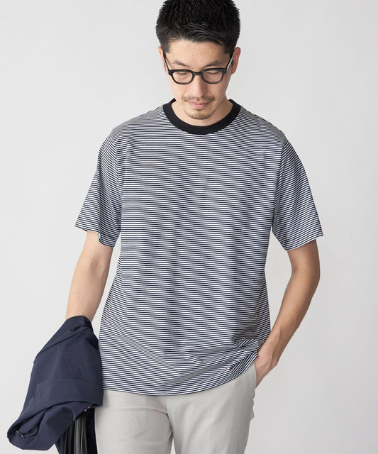 SHIPS: 抗菌・防臭 NANO-FINE（R） ハイゲージ コットン ボーダー  Tシャツ