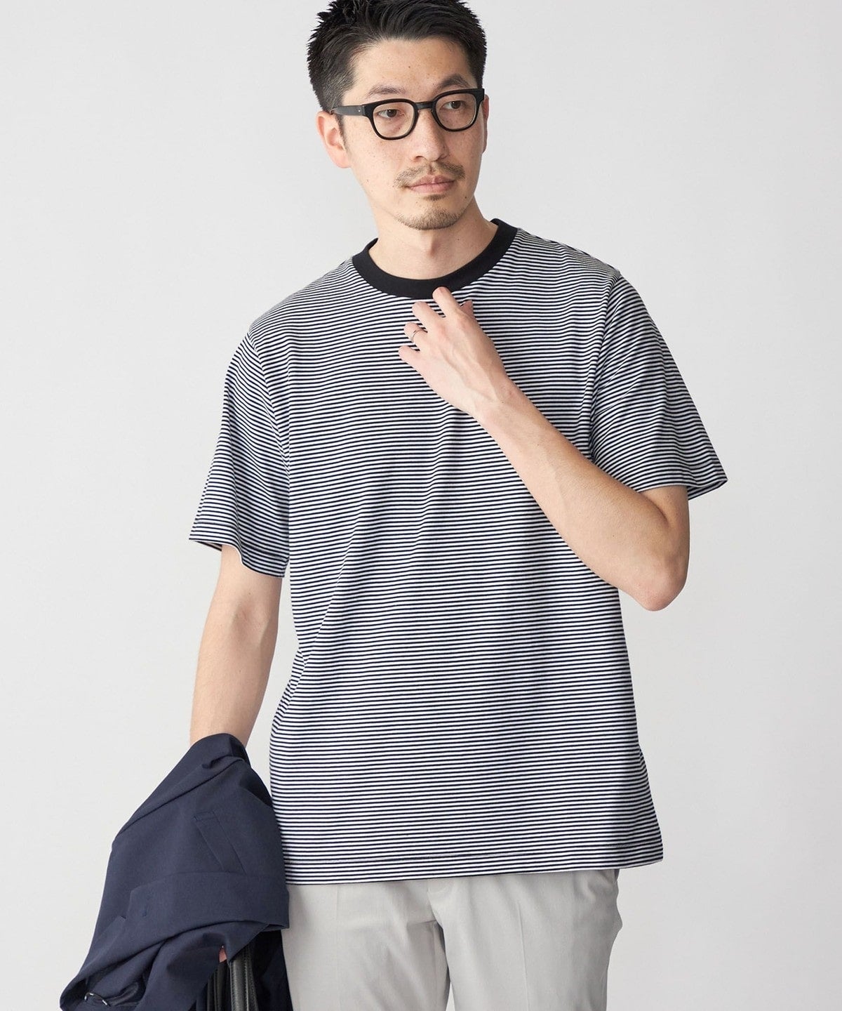 SHIPS: 抗菌・防臭 NANO-FINE（R） ハイゲージ コットン ボーダー  Tシャツ