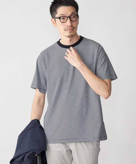 SHIPS: 抗菌・防臭 NANO-FINE（R） ハイゲージ コットン ボーダー  Tシャツ