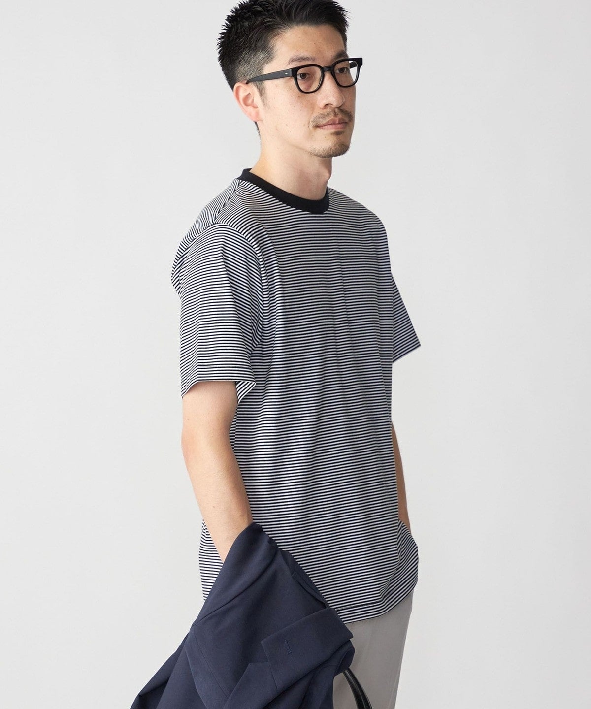 SHIPS: 抗菌・防臭 NANO-FINE（R） ハイゲージ コットン ボーダー  Tシャツ