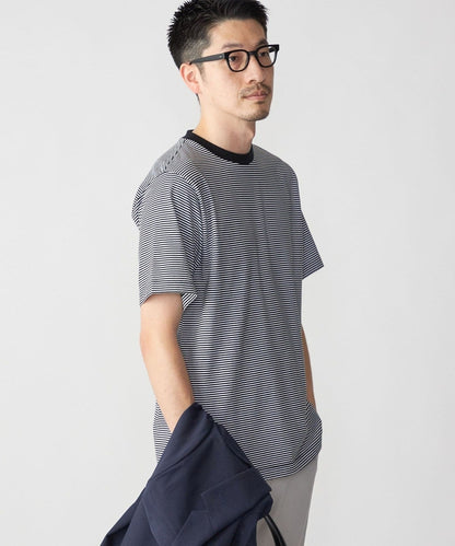 SHIPS: 抗菌・防臭 NANO-FINE（R） ハイゲージ コットン ボーダー  Tシャツ