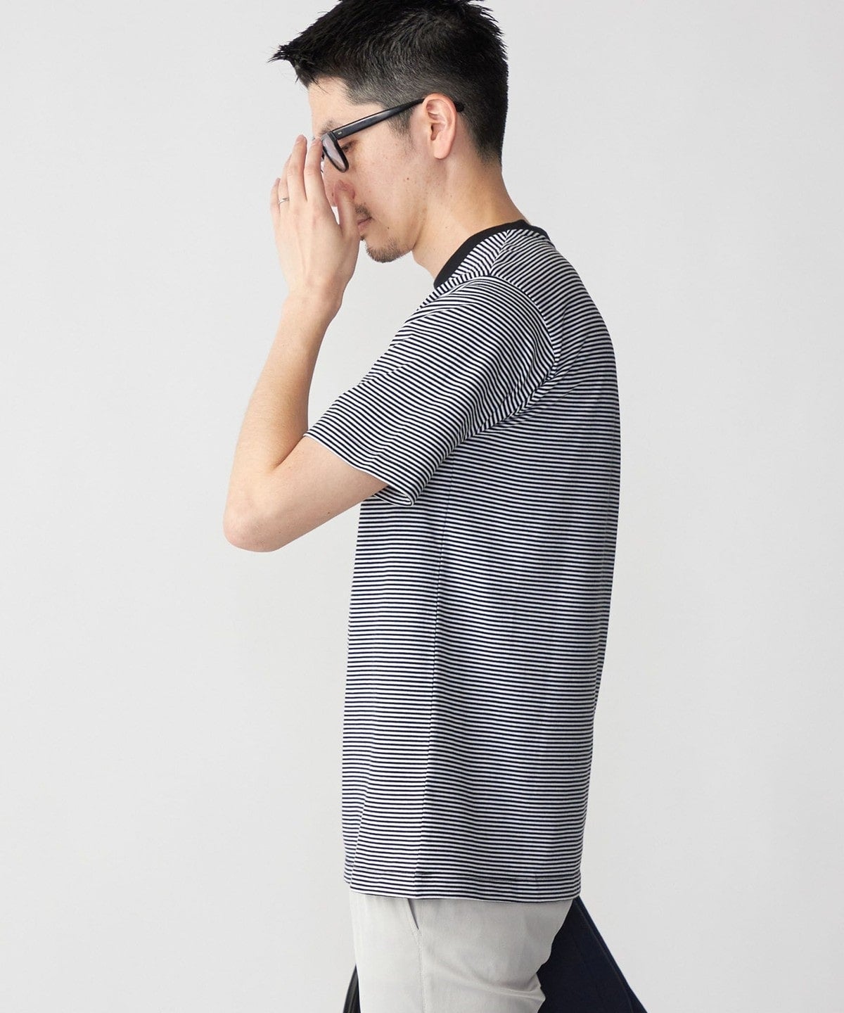 SHIPS: 抗菌・防臭 NANO-FINE（R） ハイゲージ コットン ボーダー  Tシャツ
