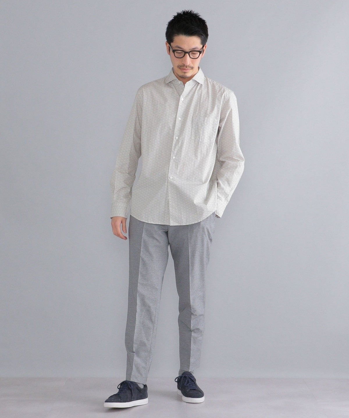 SHIPS: セミワイドカラー プリント モチーフ柄 シャツ