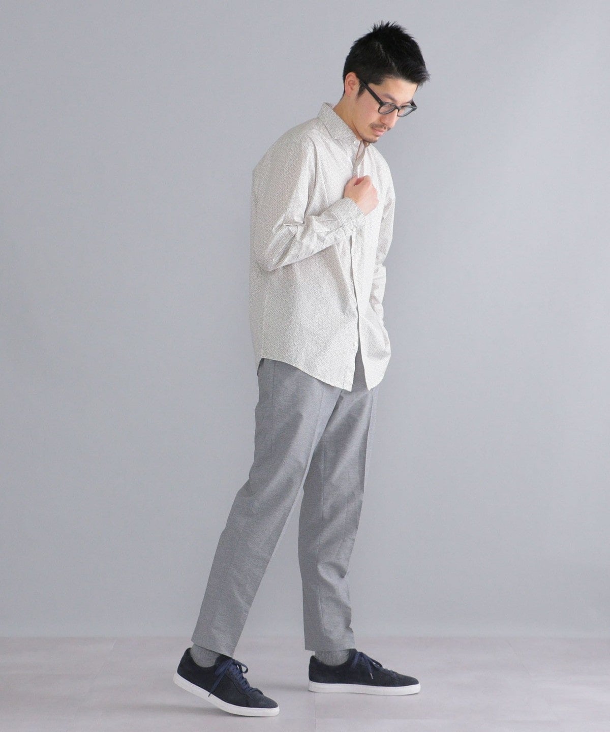 SHIPS: セミワイドカラー プリント モチーフ柄 シャツ