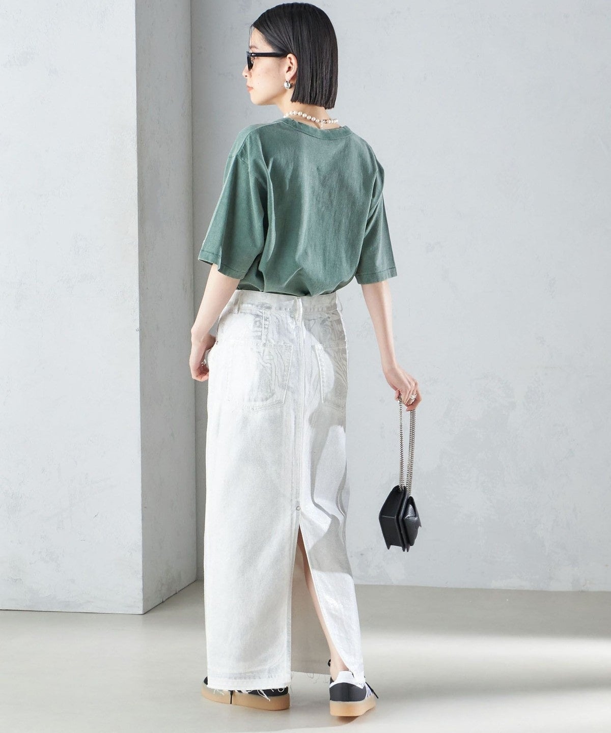 〈洗濯機可能〉箔プリント Iライン デニム スカート 24SS