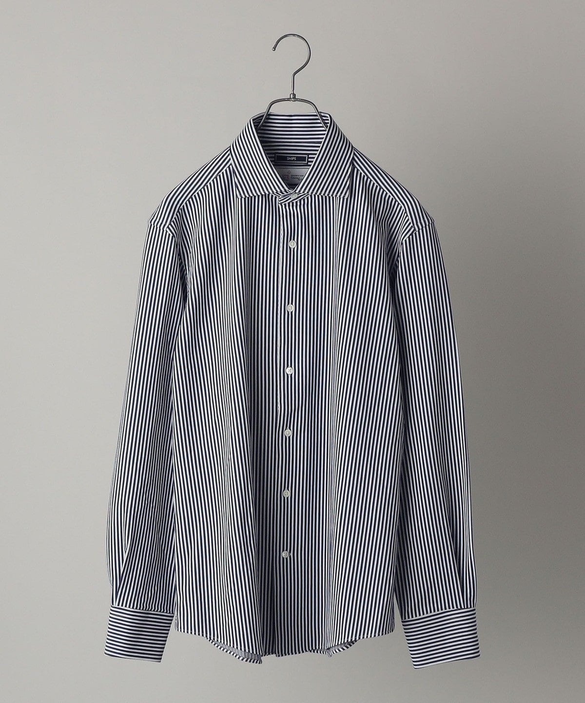 SHIPS:<吸水 速乾>ALBINI ジャージー ストライプ イタリアン ワイドカラー シャツ