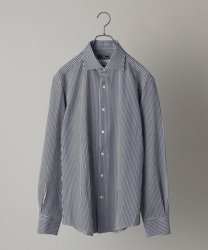 SHIPS:<吸水 速乾>ALBINI ジャージー ストライプ イタリアン ワイドカラー シャツ