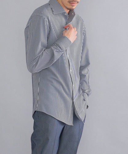 SHIPS:<吸水 速乾>ALBINI ジャージー ストライプ イタリアン ワイドカラー シャツ