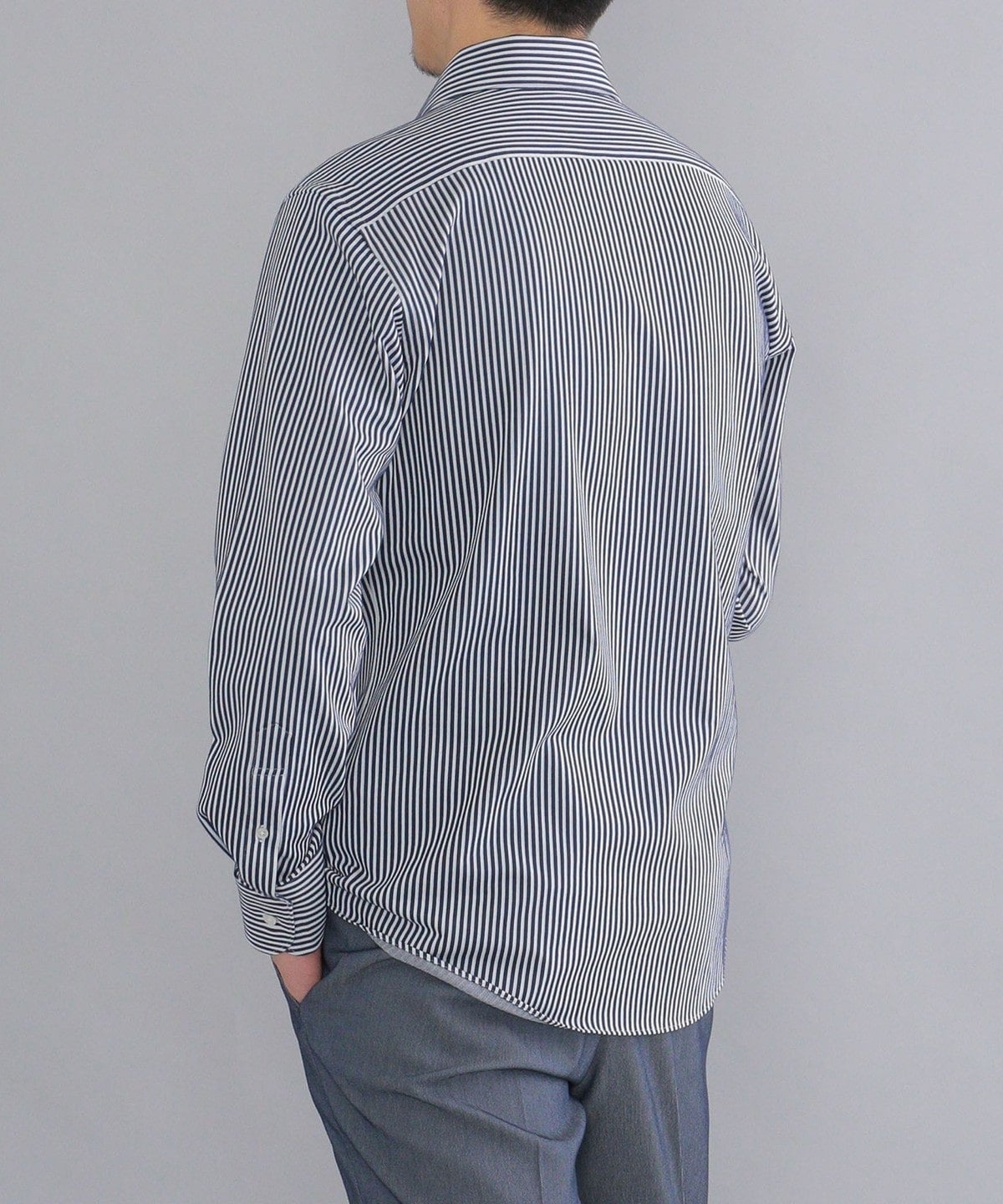 SHIPS:<吸水 速乾>ALBINI ジャージー ストライプ イタリアン ワイドカラー シャツ