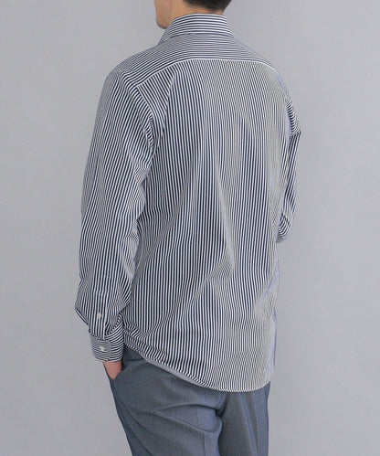SHIPS:<吸水 速乾>ALBINI ジャージー ストライプ イタリアン ワイドカラー シャツ