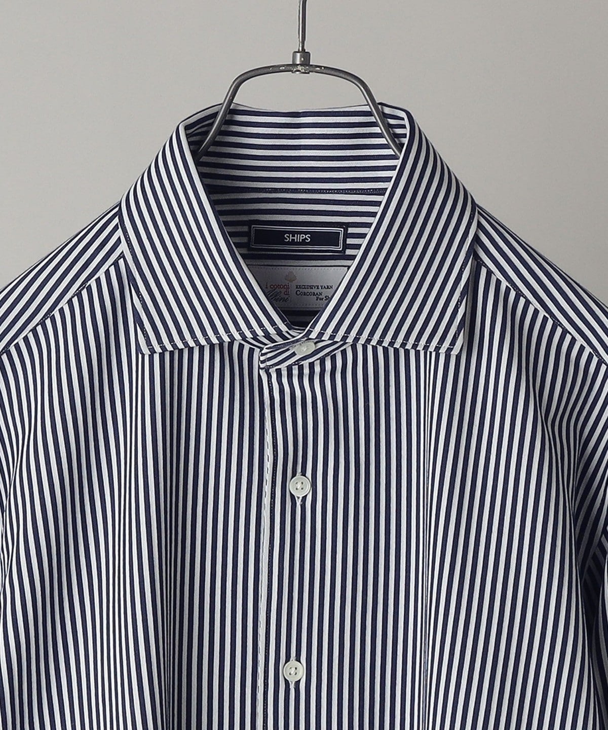 SHIPS:<吸水 速乾>ALBINI ジャージー ストライプ イタリアン ワイドカラー シャツ