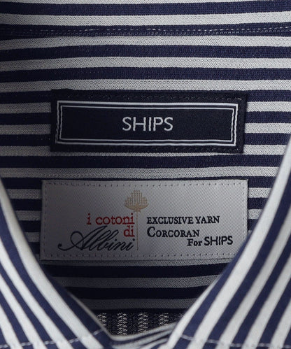 SHIPS:<吸水 速乾>ALBINI ジャージー ストライプ イタリアン ワイドカラー シャツ